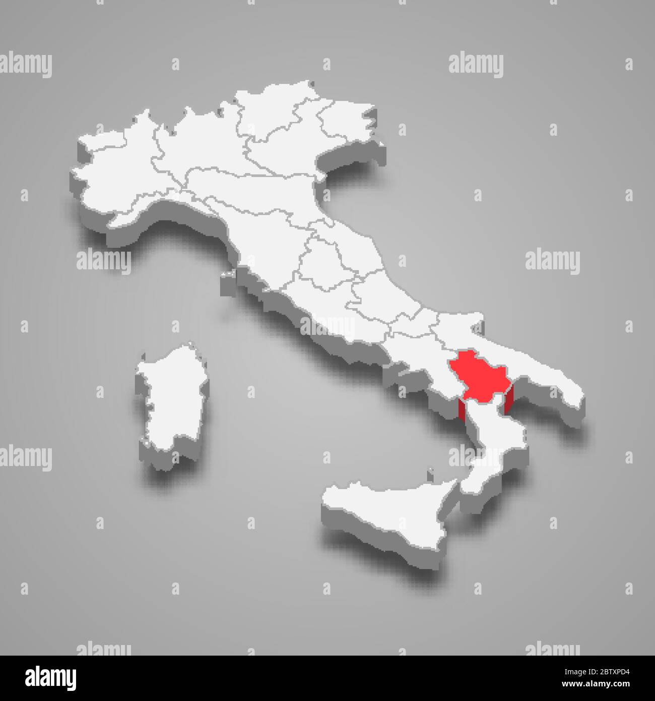 Regione Basilicata posizione in Italia mappa 3d Illustrazione Vettoriale