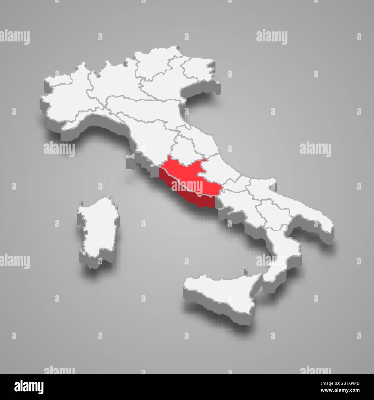 Regione Lazio posizione in Italia mappa 3d Illustrazione Vettoriale