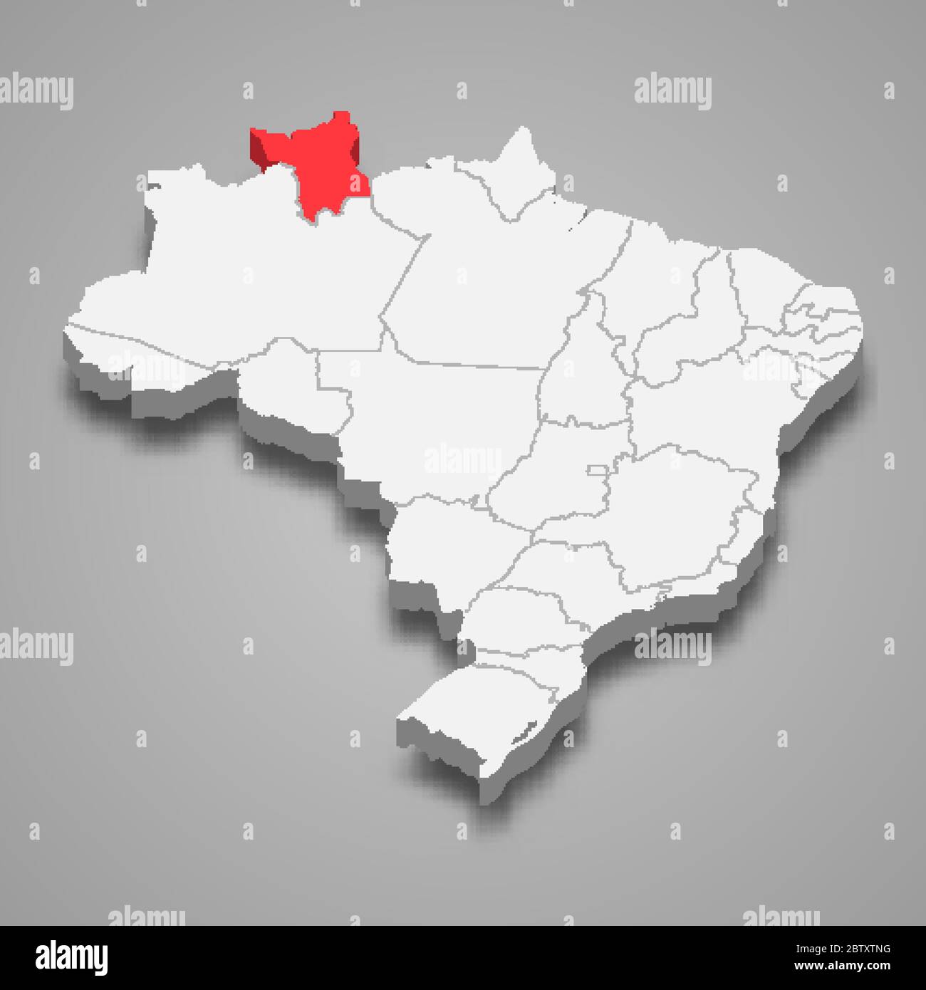 Roraima posizione all'interno della mappa 3d del Brasile Illustrazione Vettoriale