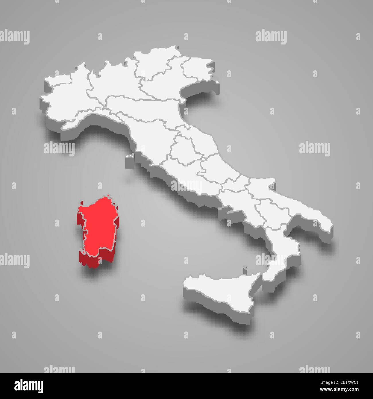 Mappa 3d della regione Sardegna all'interno dell'Italia Illustrazione Vettoriale