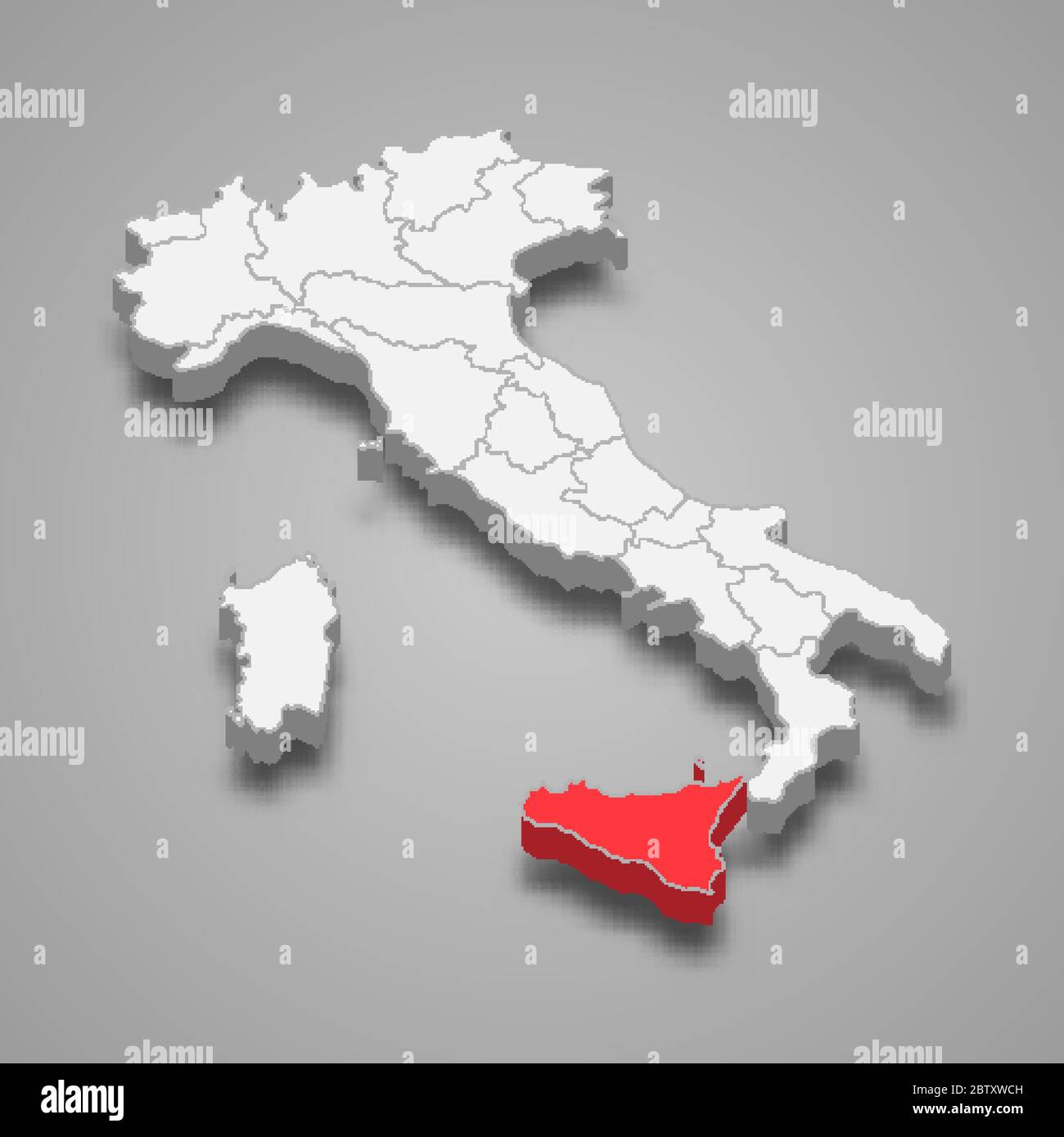 Regione Sicilia posizione in Italia mappa 3d Immagine e Vettoriale - Alamy