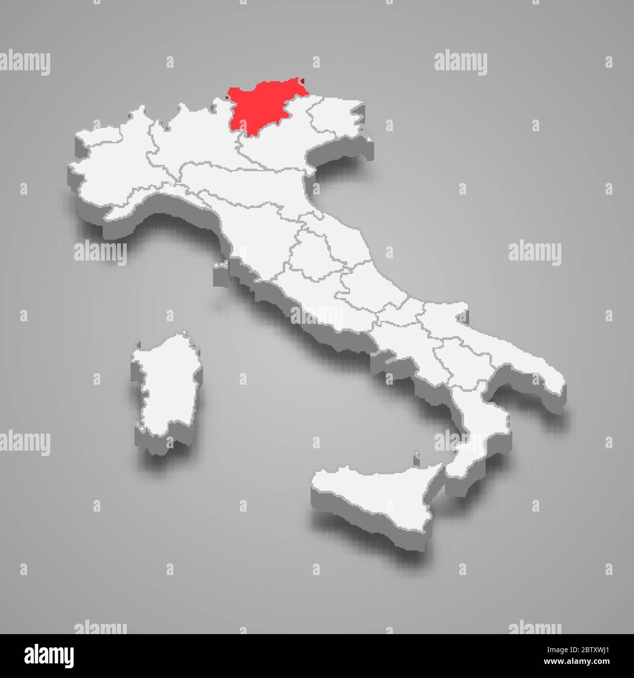 Regione Trentino-Alto Adige posizione in Italia mappa 3d Illustrazione Vettoriale