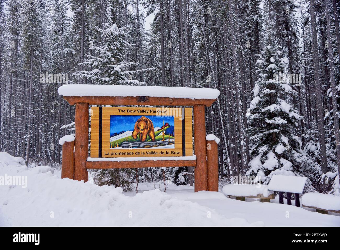 Banff Canada - 23 Dicembre 2016 - Bow Valley Parkway nel Parco Nazionale di Banff, nelle Montagne Rocciose Canadesi Foto Stock