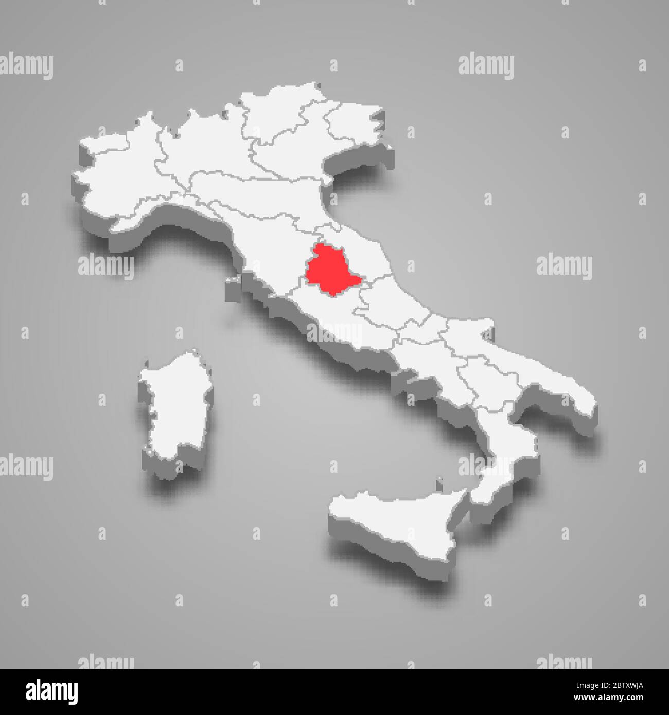 Regione Umbria posizione in Italia mappa 3d Illustrazione Vettoriale