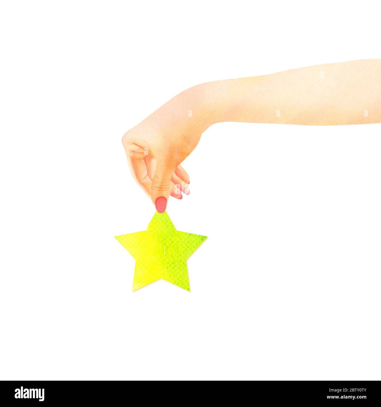 immagine concettuale di una valutazione con una stella in mano femminile Foto Stock