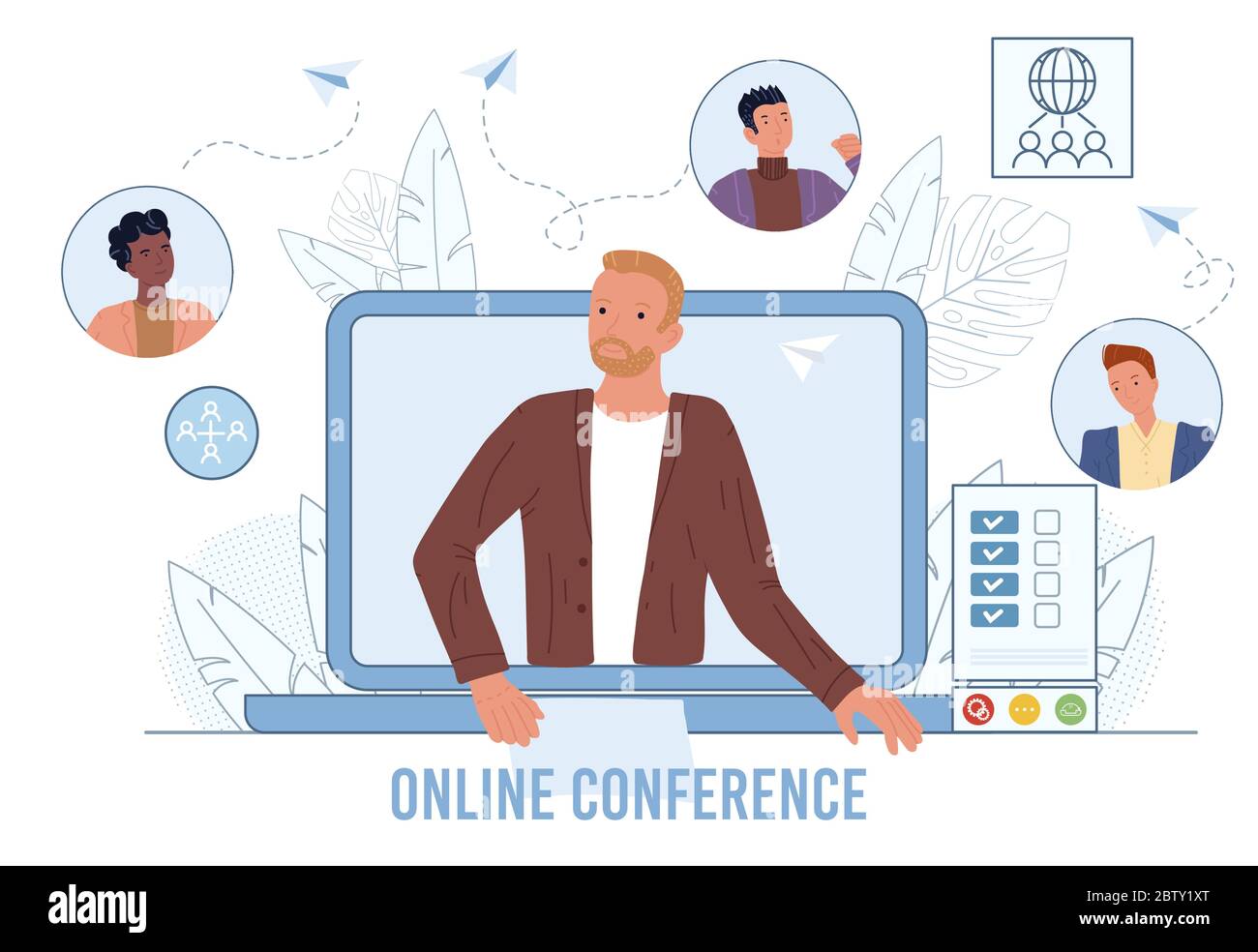 Videoconferenza, lezione online, incontro con amici Illustrazione Vettoriale