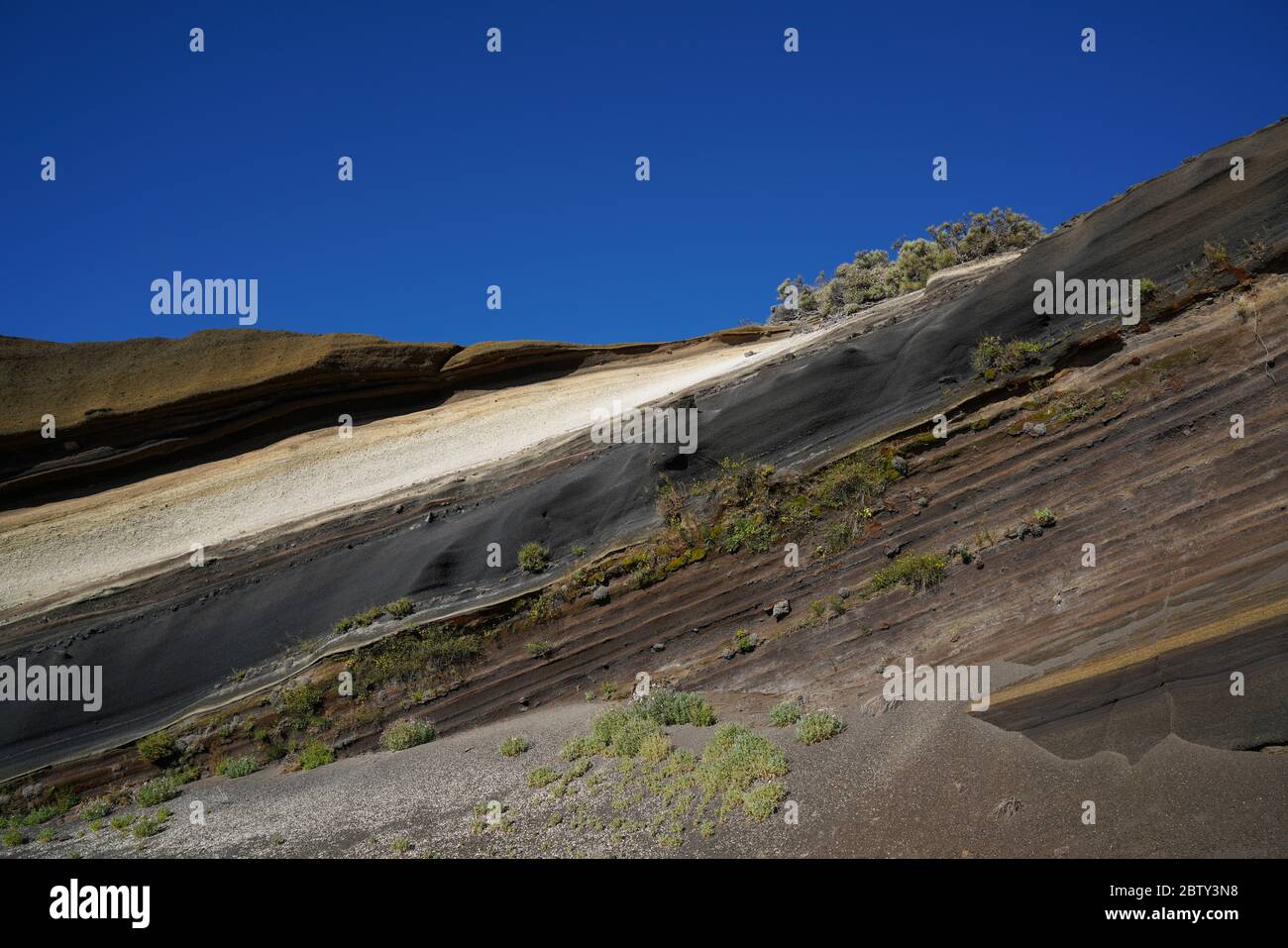 Strati di rocce colorate, Parco Nazionale del Teide, Patrimonio dell'Umanità dell'UNESCO, Tenerife, Isole Canarie, Spagna, Atlantico, Europa Foto Stock