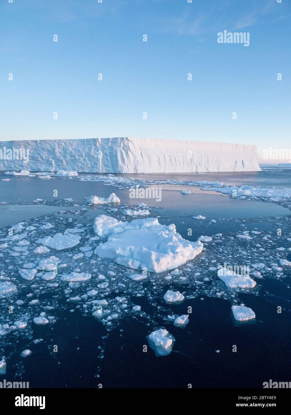 Ghiaccio di mare, iceberg tabulari e ghiaccio di pesce in Erebus e nel Golfo del Terrore, Weddell Sea, Antartide, regioni polari Foto Stock
