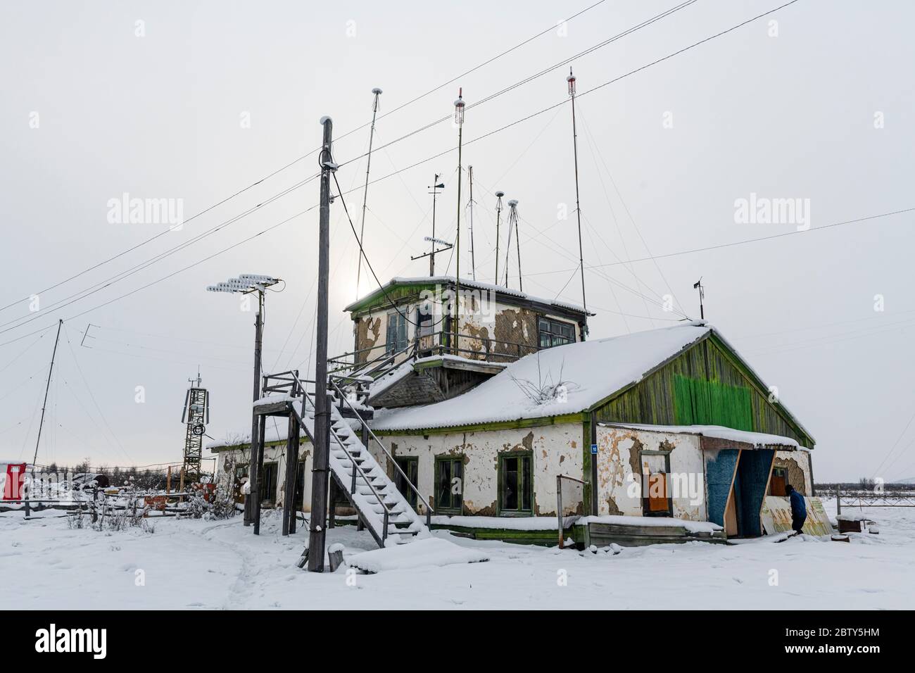Vecchio aeroporto di Tomtor uno dei punti freddi sulla terra, strada di Bones, Sakha Repubblica (Yakutia), Russia, Eurasia Foto Stock