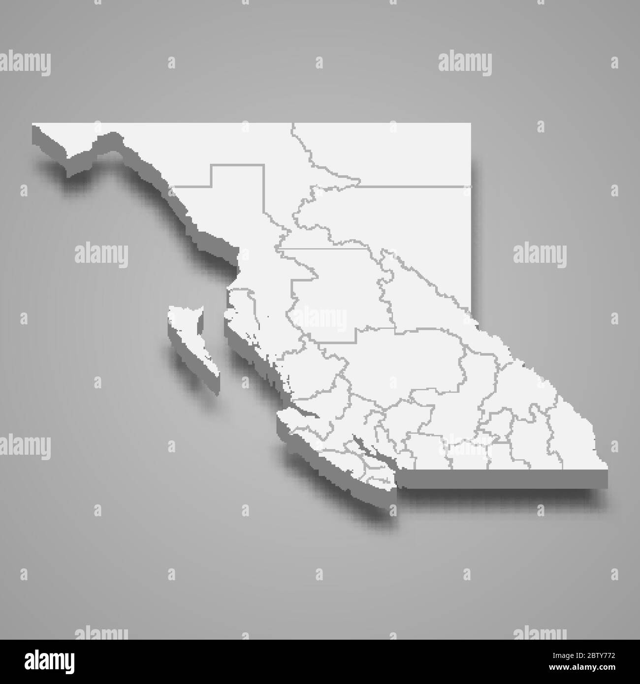 la mappa 3d della British Columbia è una provincia del Canada Illustrazione Vettoriale