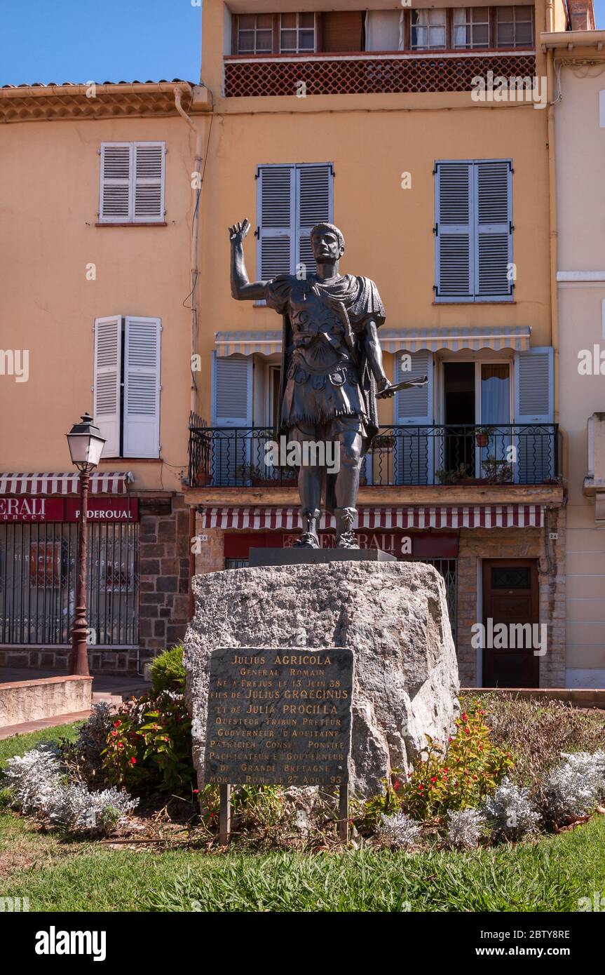 Statua del generale romano Julius agricola, Frejus, Francia Foto Stock