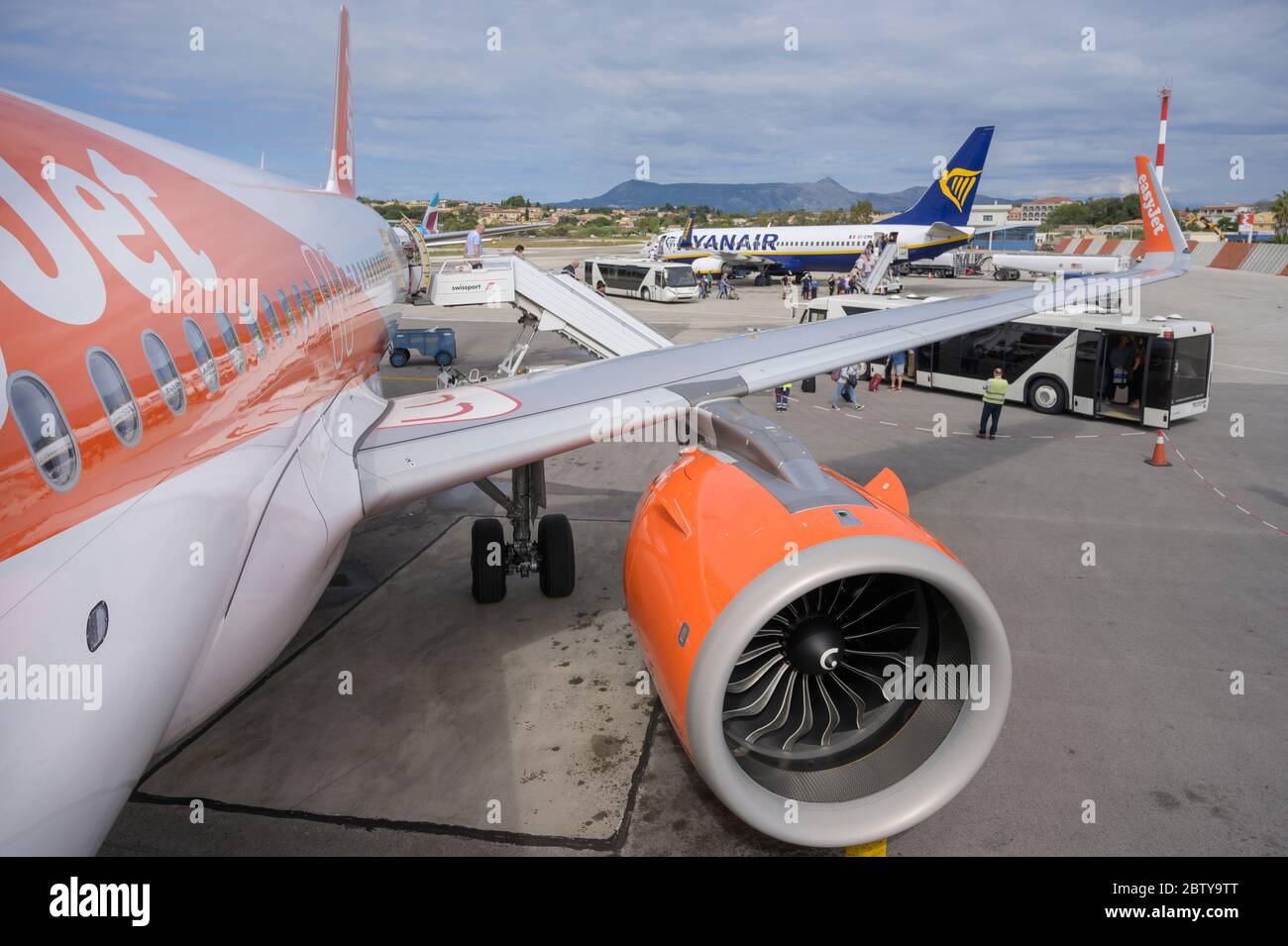 Motore su un aeromobile Easyjet. Foto Stock