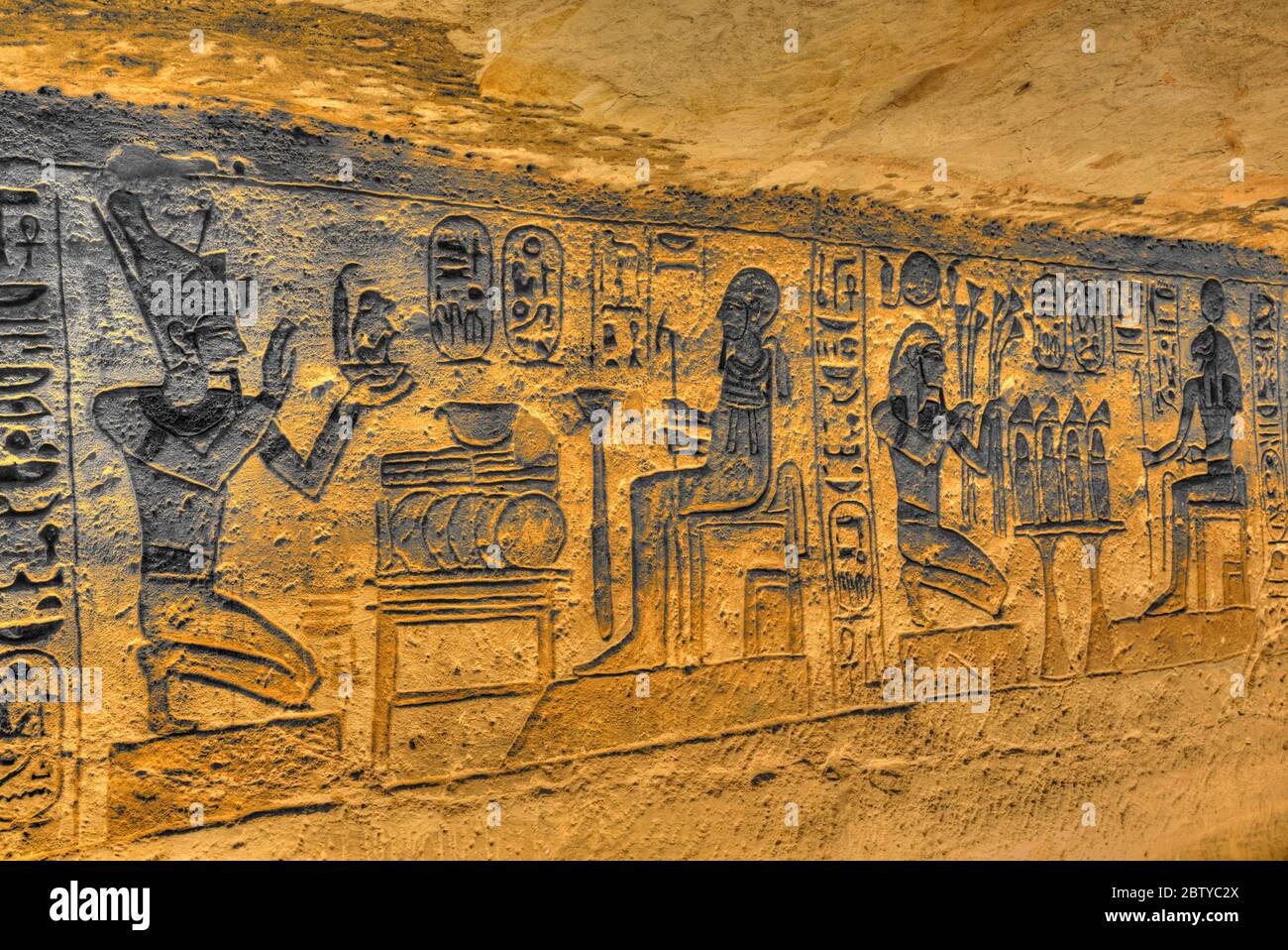 Rilievo sommerso, Camera laterale, Tempio di Ramses II, Sito Patrimonio dell'Umanità dell'UNESCO, Abu Simbel, Nubia, Egitto, Africa del Nord, Africa Foto Stock