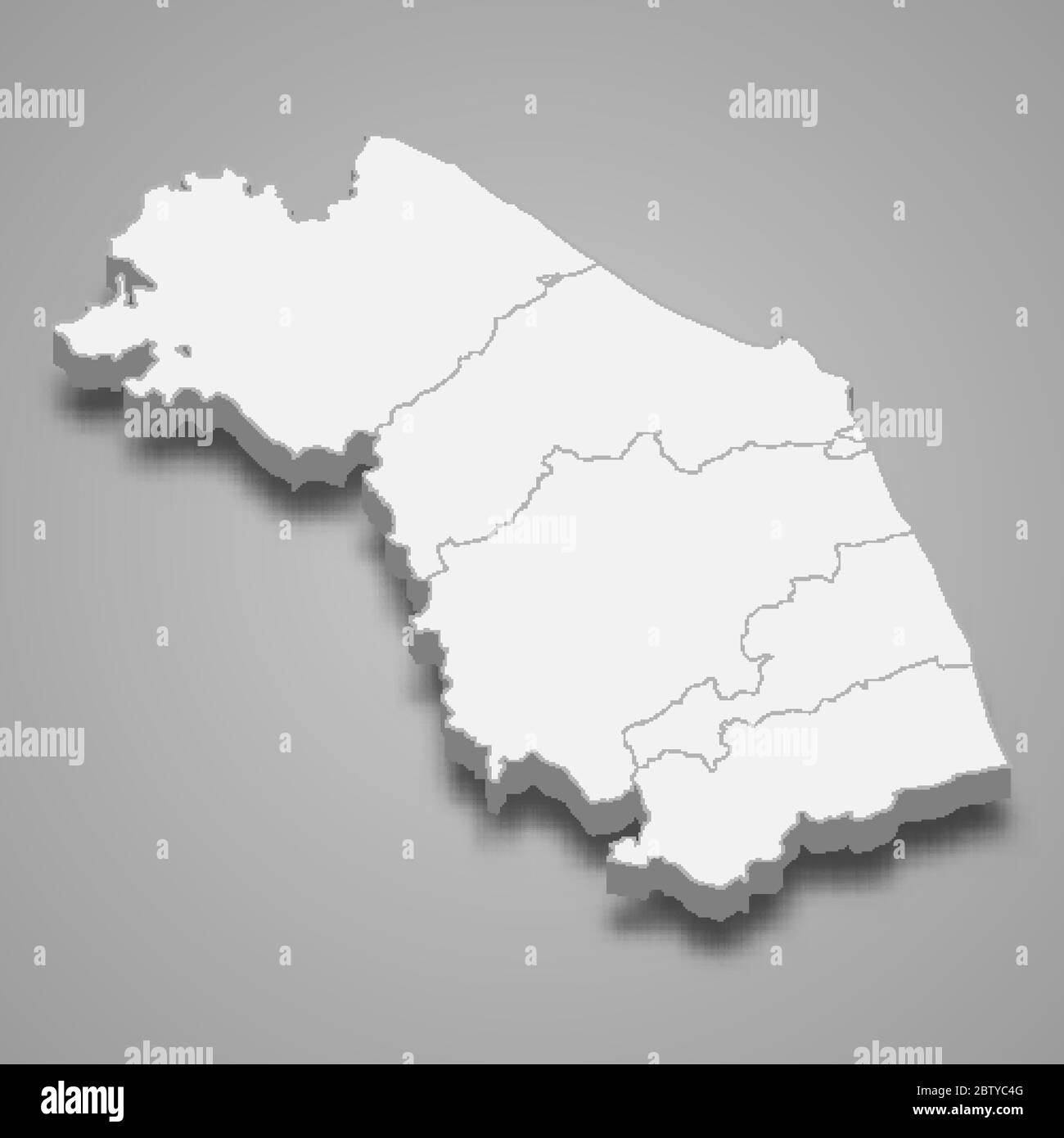 La mappa 3d delle Marche è una regione d'Italia Illustrazione Vettoriale