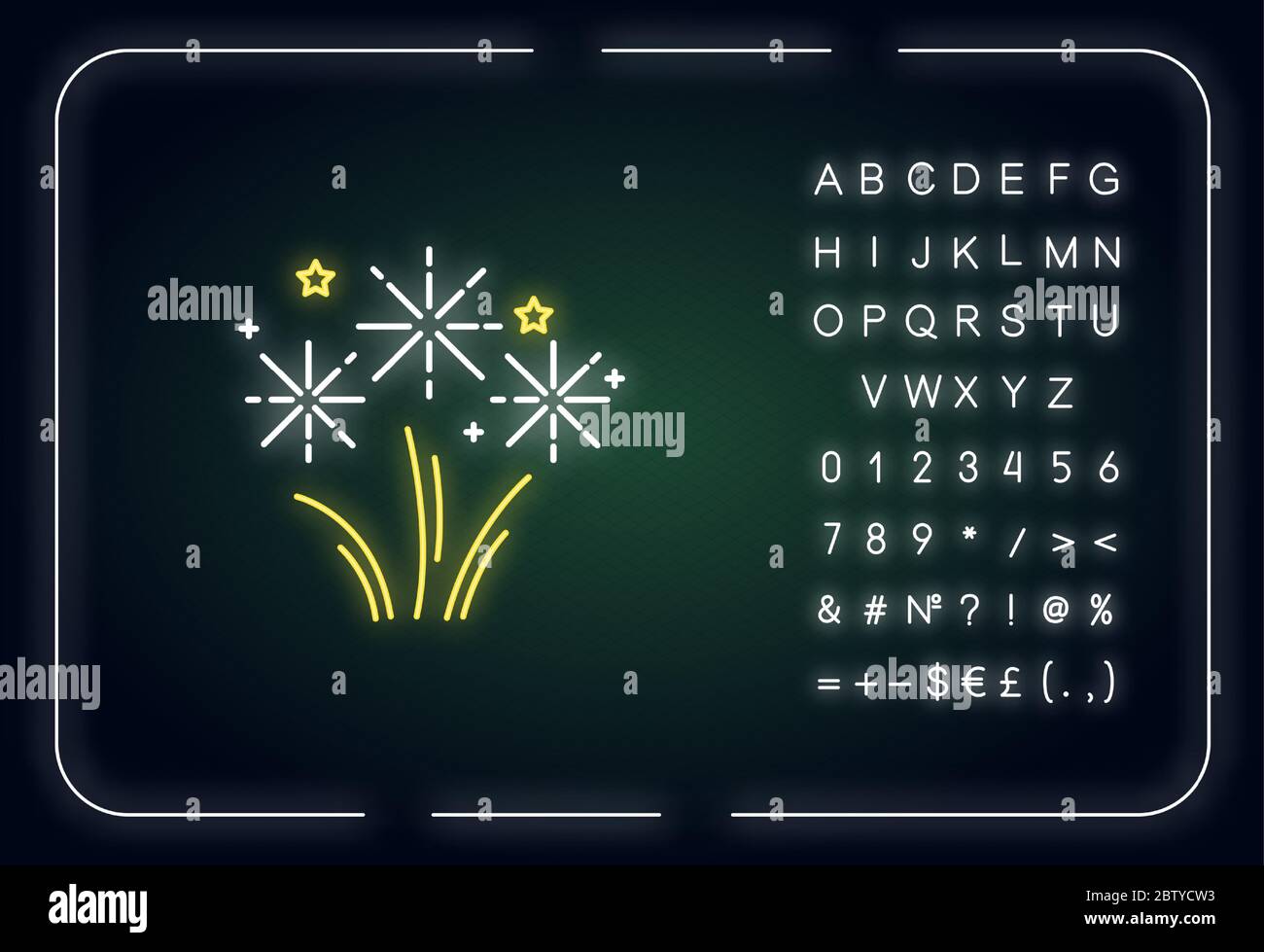 Icona luce al neon fuochi d'artificio Illustrazione Vettoriale