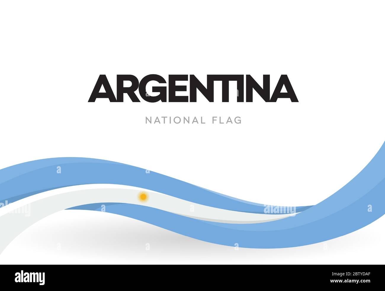 Bandiera argentina sventolosa. Poster patriottico argentino con nastro bianco e blu. Il simbolo distintivo della Repubblica Argentina. Giorno dell'indipendenza Illustrazione Vettoriale