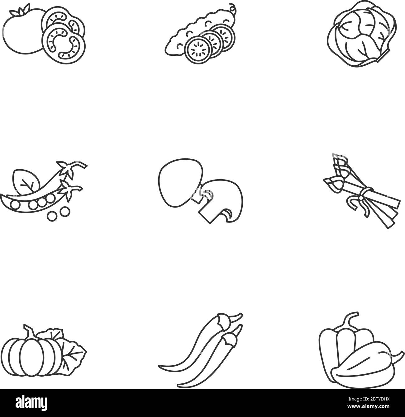 Set di icone lineari perfette per i pixel vegetariani Illustrazione Vettoriale