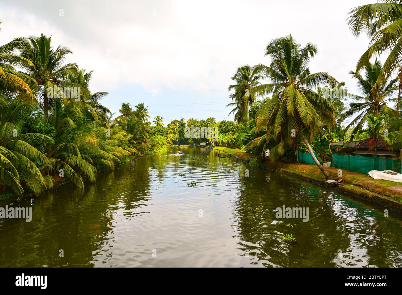 Lago di Alappuzha, lago Punnamada e barca corsa foto Foto Stock