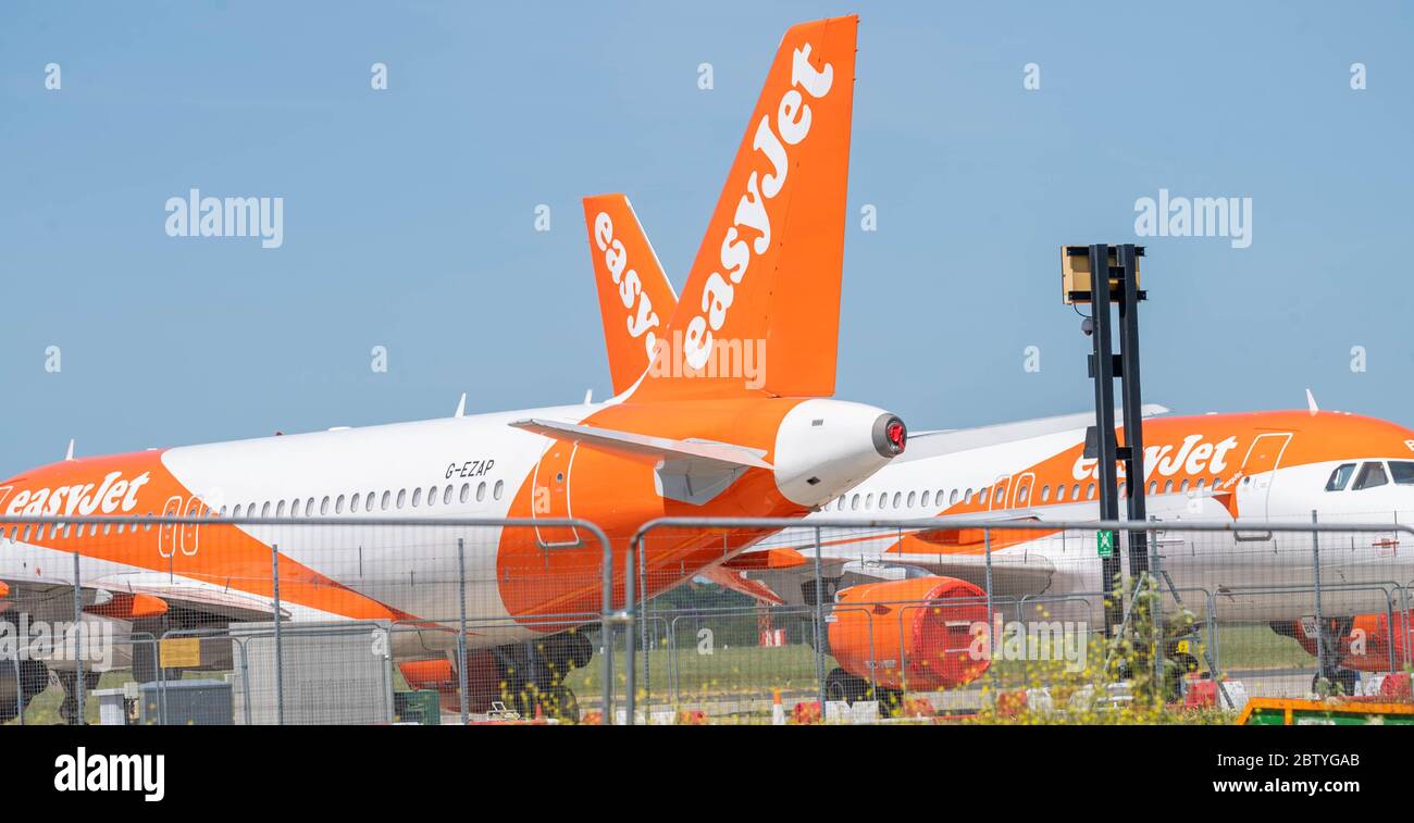Southend Airport Essex 28 maggio 2020 gli aerei Easyjet sono stati posati all'aeroporto di Southend, mentre Easyjet annuncia migliaia di licenziamenti in una ristrutturazione Credit: Ian Davidson/Alamy Live News Foto Stock