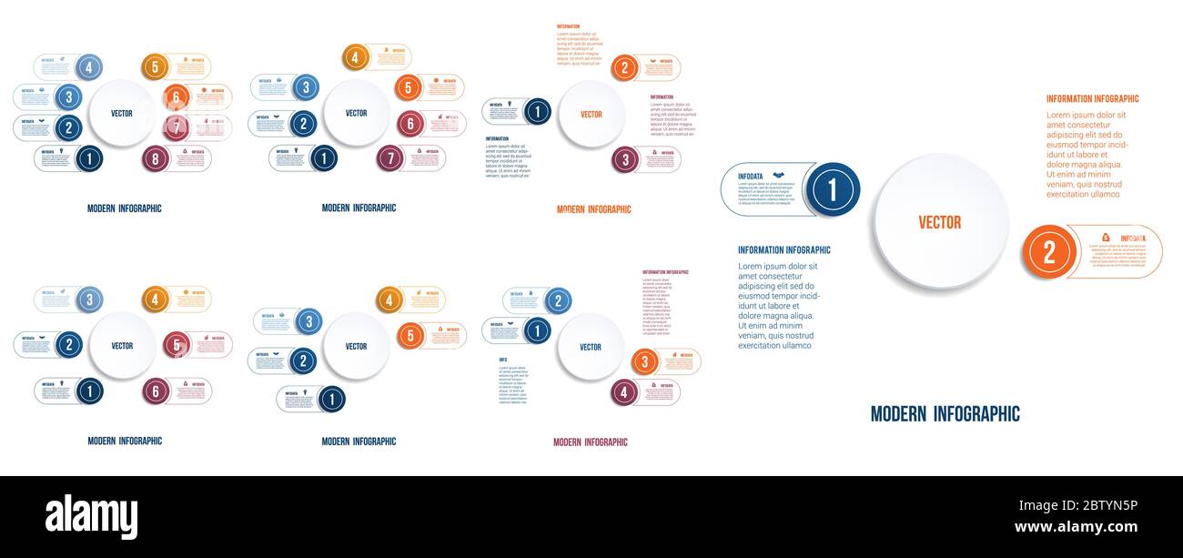 Imposta infografica moderna. Modelli di grafico per la presentazione 2 3 4 5 6 7 8 opzioni, banner cerchi che può essere utilizzato come business infograpchic,grafico, diagr Illustrazione Vettoriale