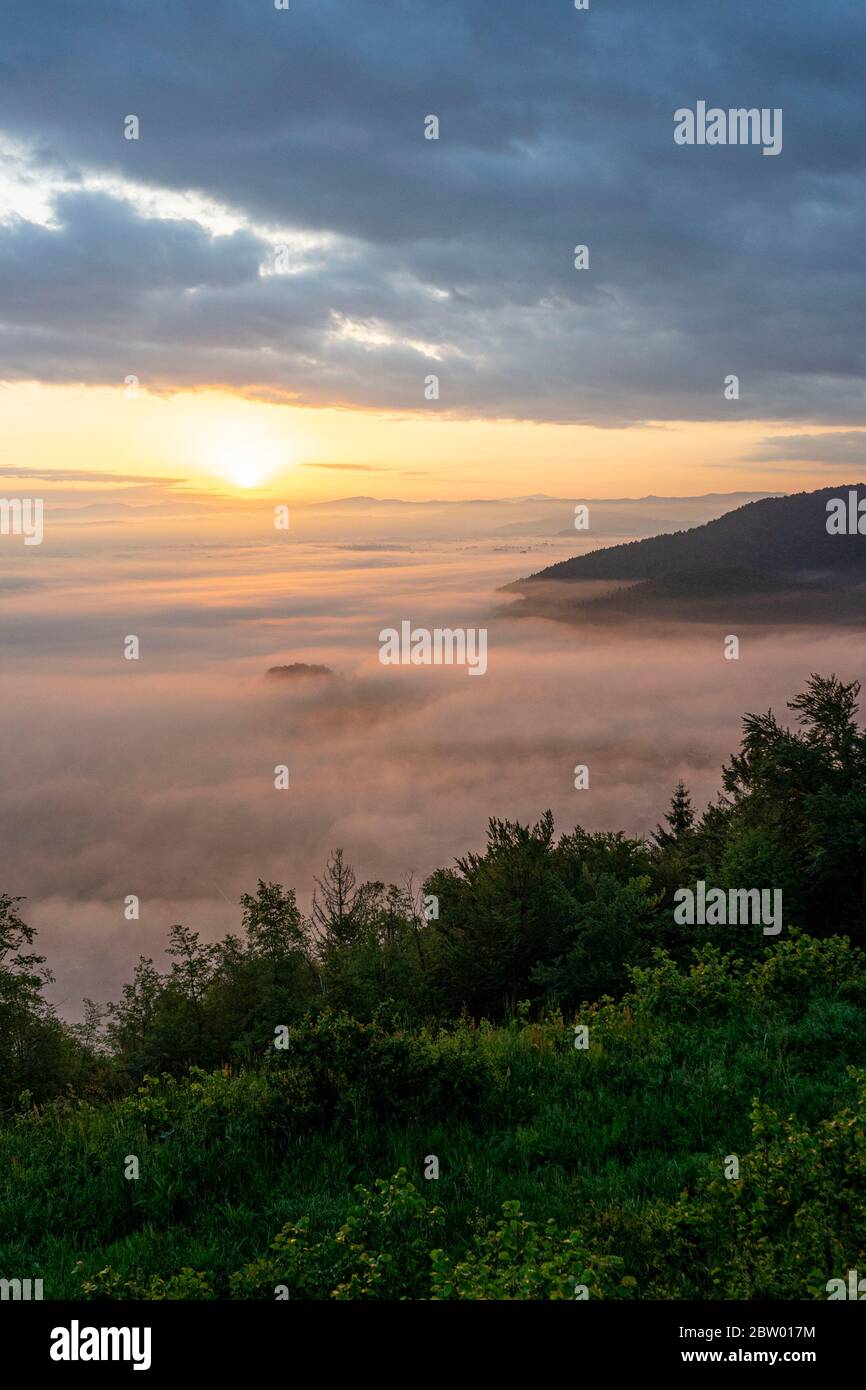 Alba su Lubiana dalle Marais di Lubiana Foto Stock