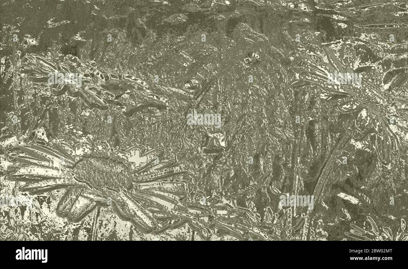 Grafica di sfondo 3D in bronzo metallizzato con margherite in rilievo, effetto ombre, spazio per il testo, copia Foto Stock