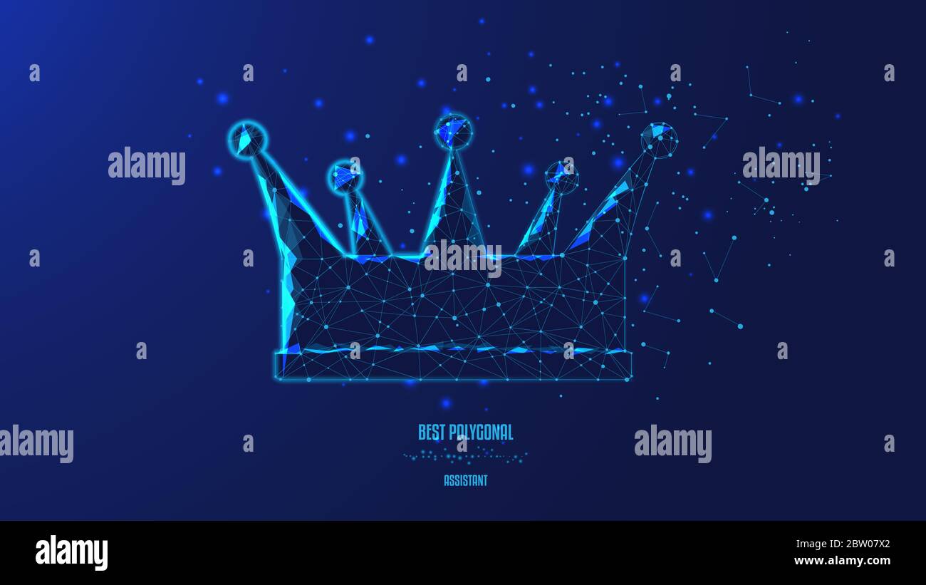 Concetto di lusso, potenza e ricchezza. Corona da triangoli e punti luminosi. Sfondo di un bel cielo notturno blu scuro. Illustrazione poligonale vettoriale Illustrazione Vettoriale