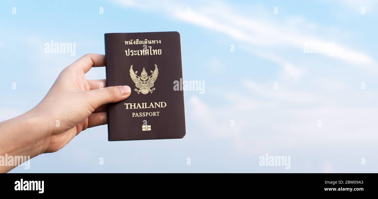 Passaporto di viaggio di volo della Thailandia, concetto di viaggio Foto Stock