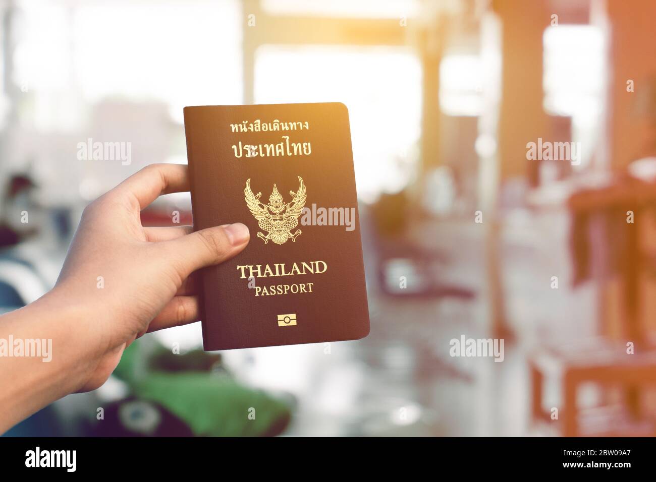 Passaporto di viaggio di volo della Thailandia, concetto di viaggio Foto Stock