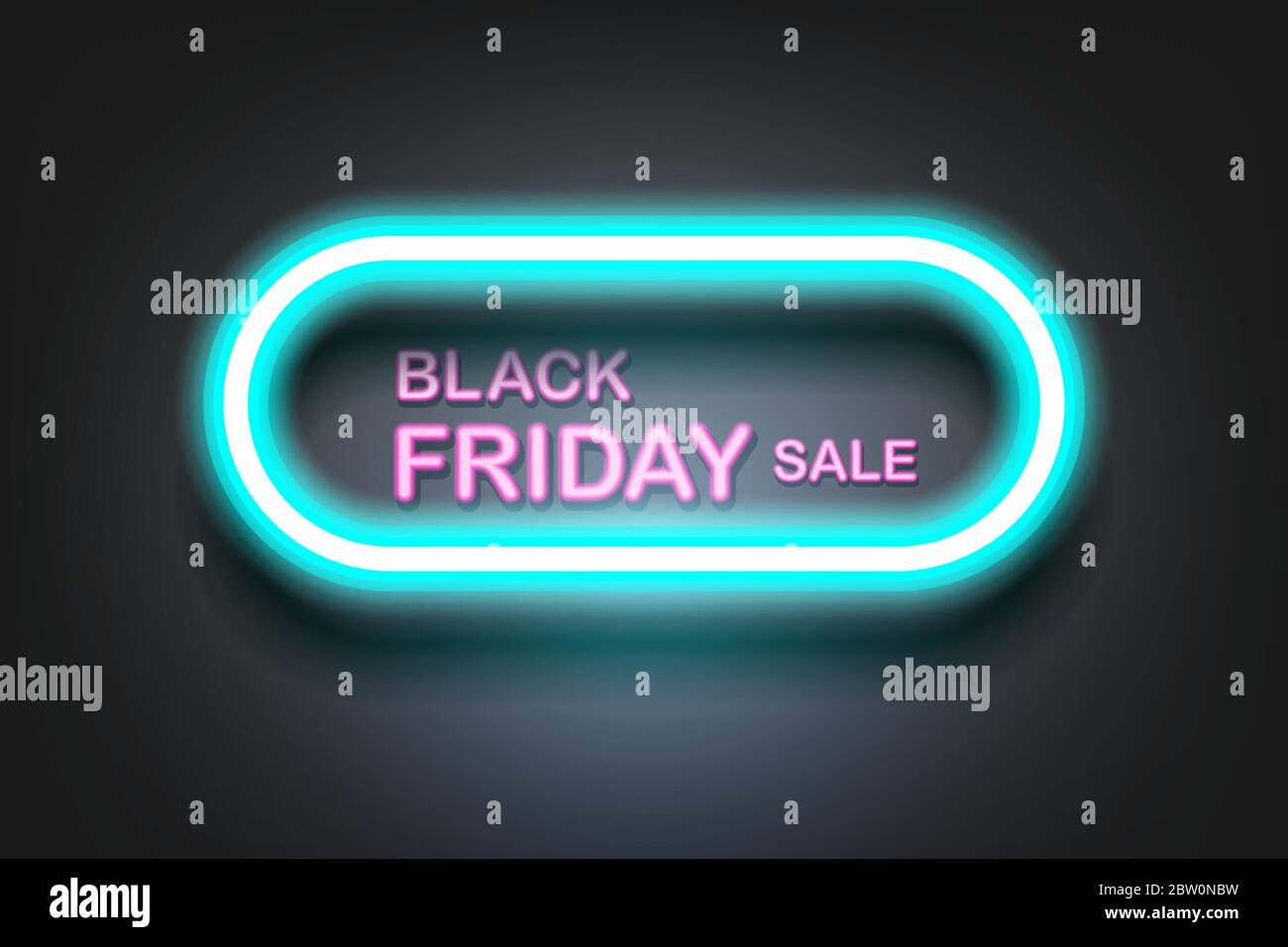 Vendita del Black Friday con banner Néon Light background.Creative minimal Top view style.Festival promozione marketing season.Business offerta speciale card.Gr Illustrazione Vettoriale