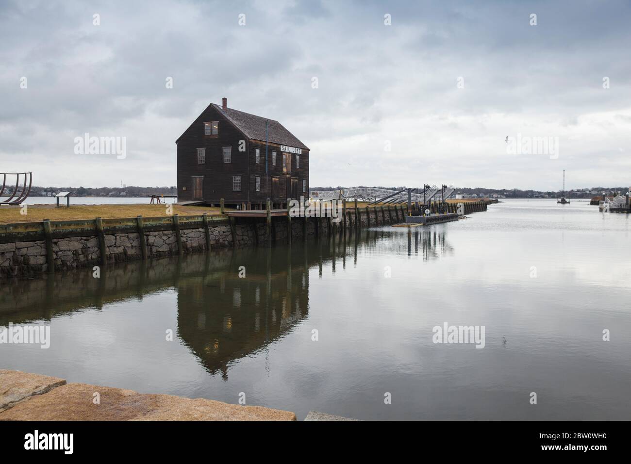 Edificio in legno di Salem sul molo Foto Stock