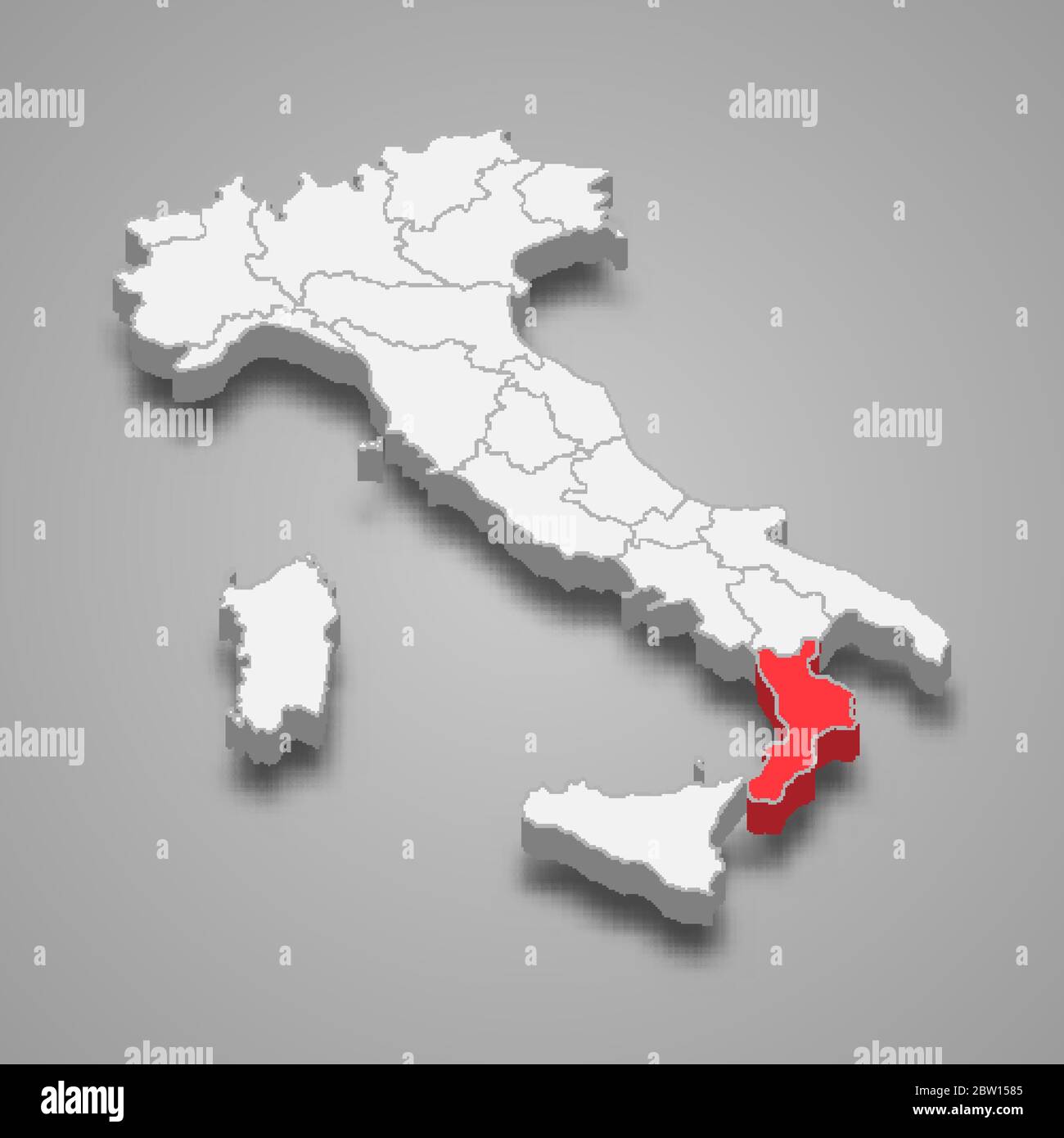 Regione Calabria posizione in Italia mappa 3d Illustrazione Vettoriale