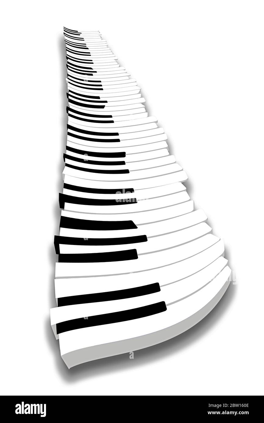 Una tastiera di pianoforte levita al di sopra di una superficie in questa immagine. Si tratta di un'illustrazione. Foto Stock