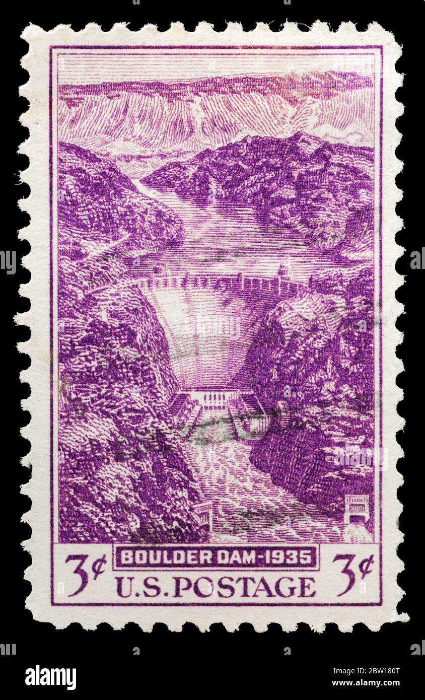 Un francobollo americano del 1935 dedicato alla diga di Boulder, Nevada. Da allora conosciuta come Hoover Dam. Foto Stock
