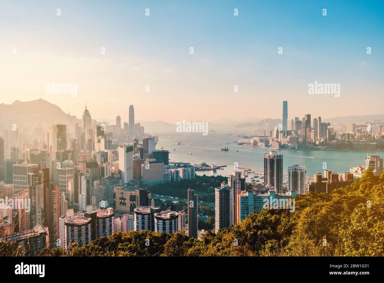 Skyline di Hong Kong, aereo di Kowloon e dell'isola di HongKong Foto Stock