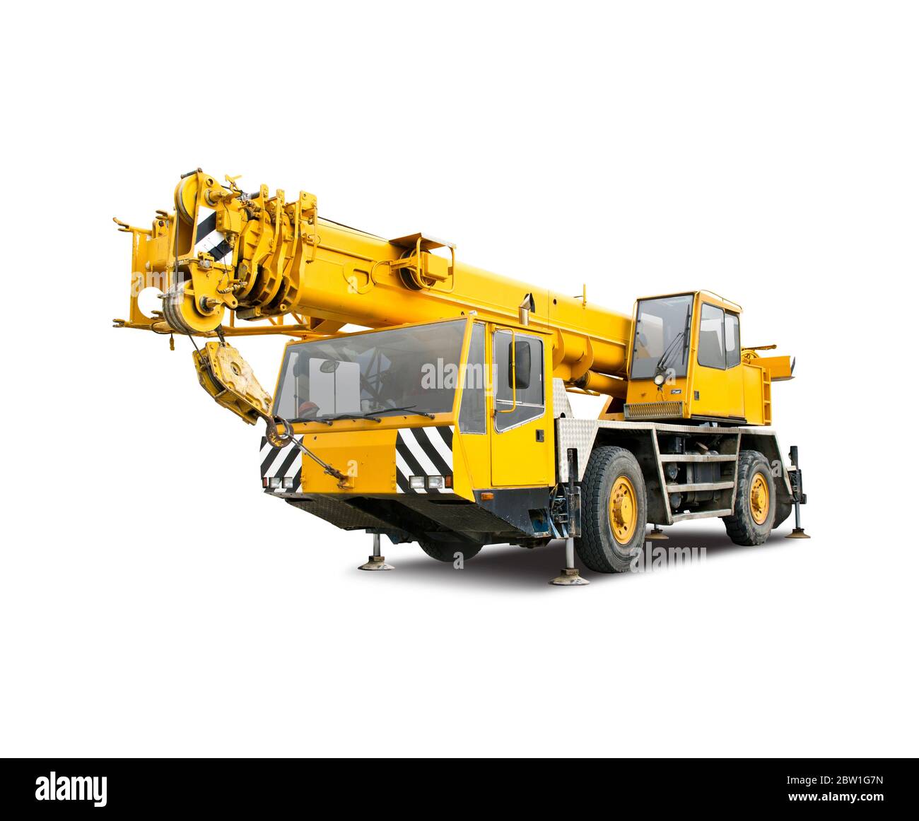 Carrello a gru mobile giallo isolato su sfondo bianco Foto Stock