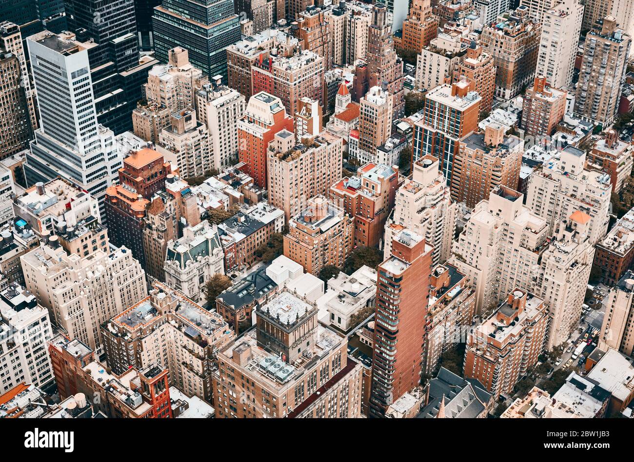 Vista aerea di Manhattan, tonalità colore applicata, New York City, USA. Foto Stock