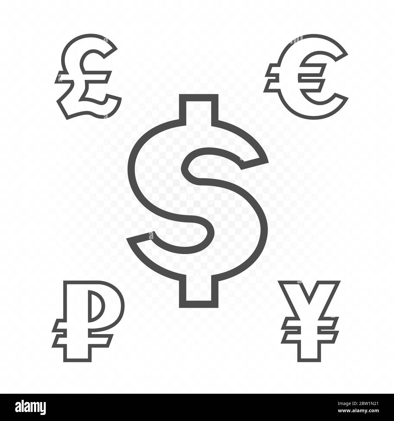 simbolo del simbolo del contorno della valuta mondiale Illustrazione Vettoriale