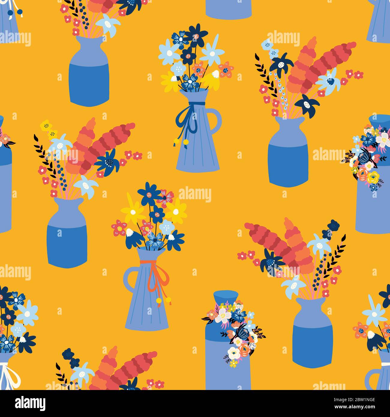 Vasi con motivo vettoriale senza cuciture di fiori selvatici estivi. Vaso fiore che si ripete sfondo in autunno colori. Per tessuti, involucri, carta da parati, estate Illustrazione Vettoriale