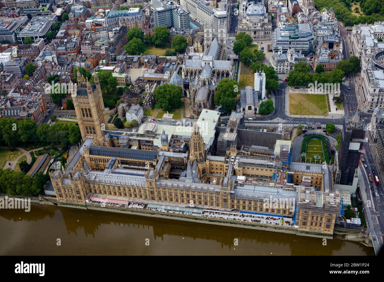 Veduta aerea del Parlamento e di Westminster, Londra, Regno Unito Foto Stock