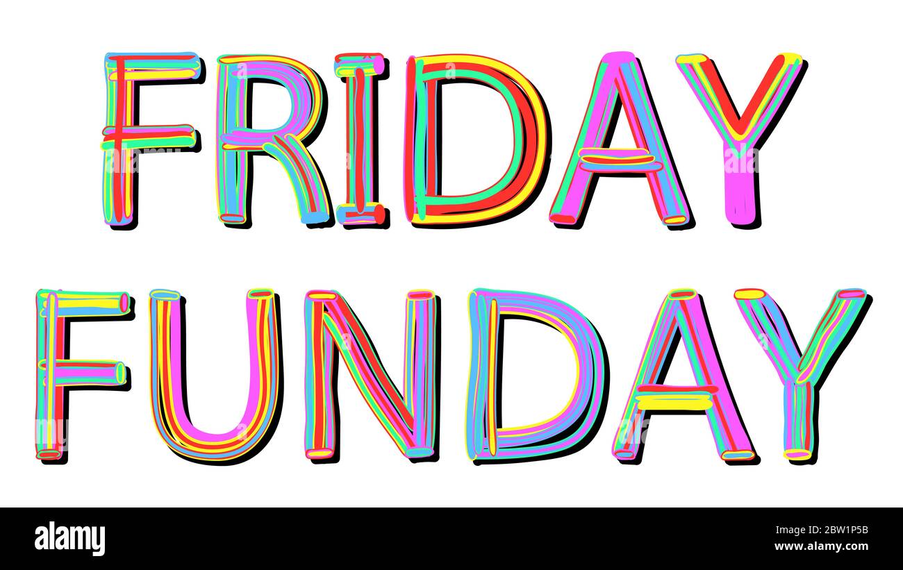 Venerdì Funday. Isolare l'iscrizione con lettere a forma di doodle da linee curve colorate come da una penna a punta di feltro, il pen. Venerdì Funday per banner, poster, volare Illustrazione Vettoriale