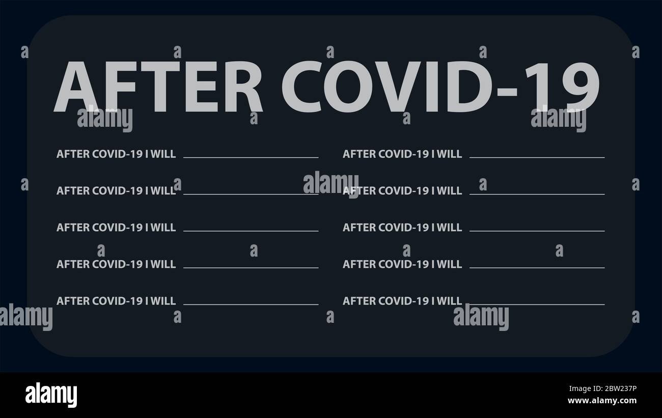 DOPO COVID-19. Elenco delle cose da fare dopo la pandemia. Illustrazione vettoriale. Illustrazione Vettoriale