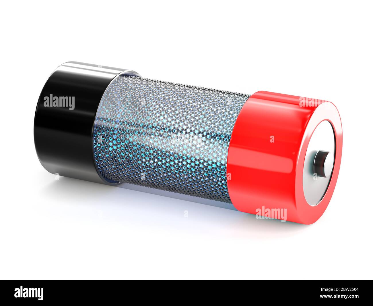 Batteria realizzata con tecnologia grafica, isolata su sfondo bianco Foto Stock