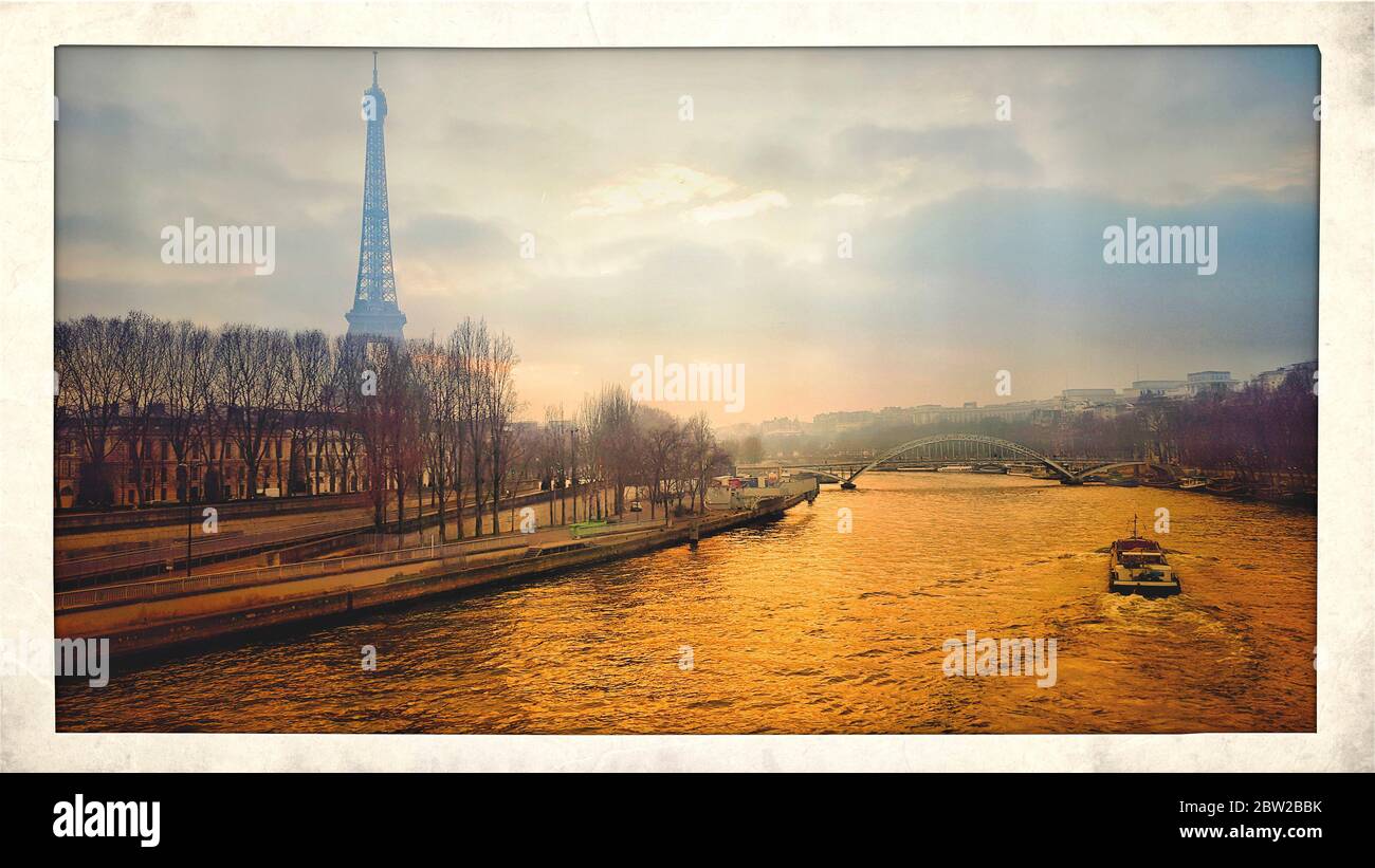 Torre Eiffel e fiume Senna, Parigi, ile de France, Francia Foto Stock