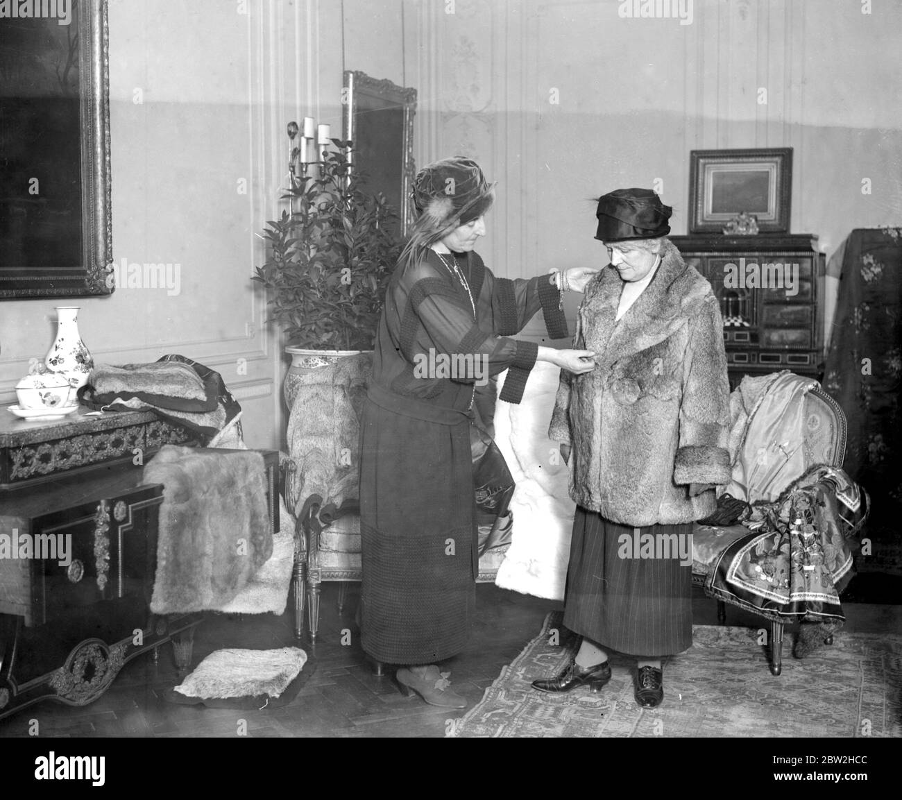 La Baronessa De Brienen nel suo salotto - saleroom a 1. Montare la fila .W.1. Dove vende pellicce di pelle di coniglio . 14 dicembre 1923 Foto Stock