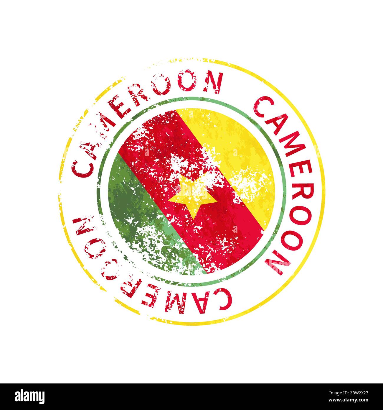 Camerun segno, grunge vintage con bandiera su bianco Illustrazione Vettoriale