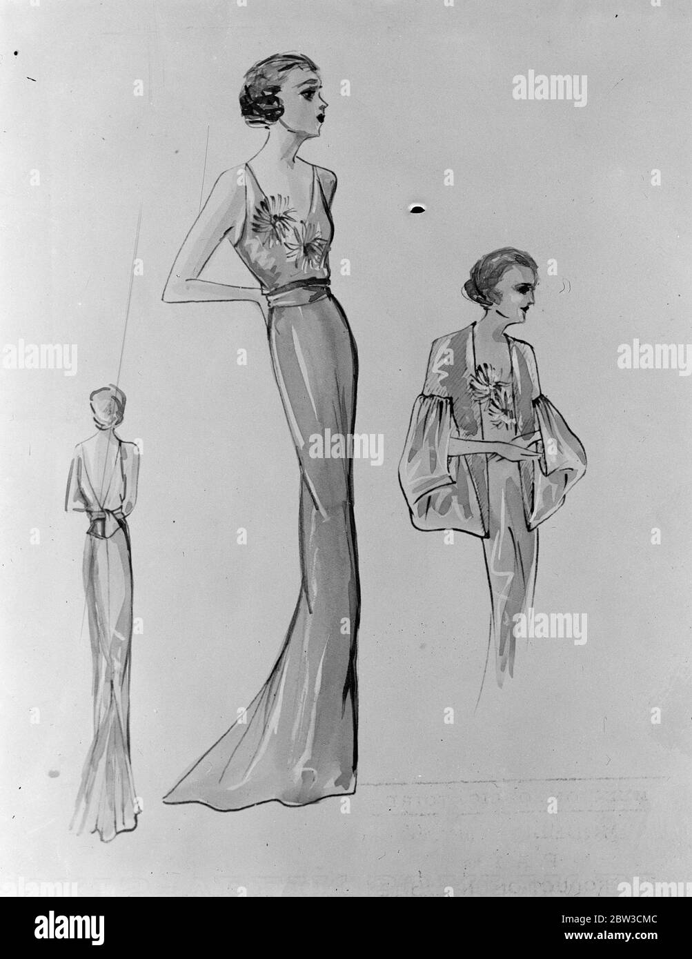 Disegno del trousseau della principessa Marina di Molyneux - abito da sera . 26 novembre 1934 Foto Stock