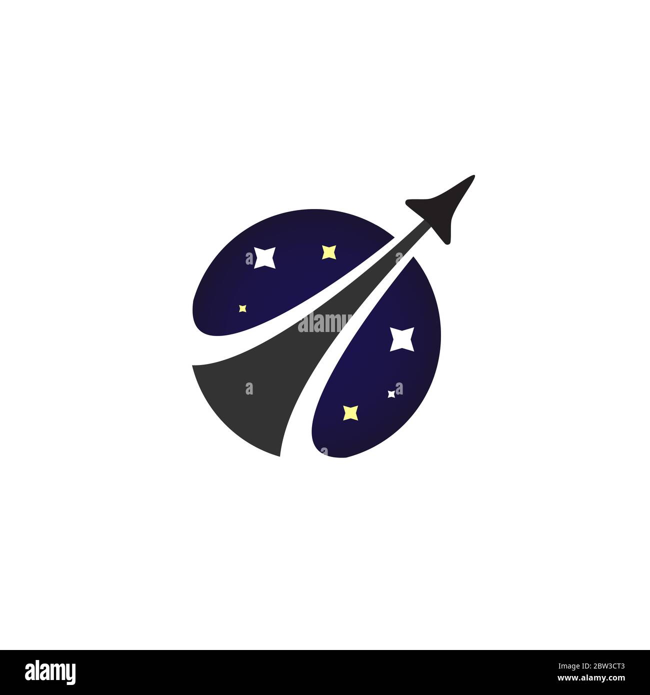 Lancio del razzo con icona del logo fumé e stelle - Illustrazione vettoriale isolata Illustrazione Vettoriale
