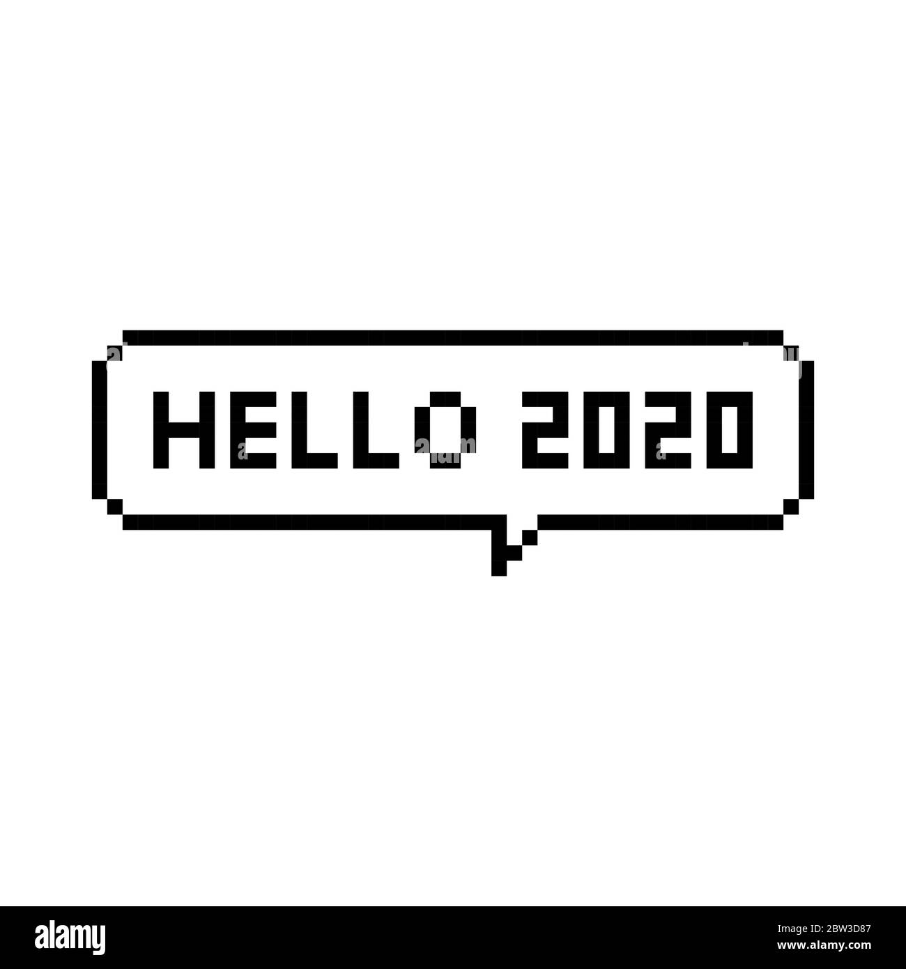 Pixel art 8-bit speech bubble hello 2020 anno - illustrazione vettoriale isolata Illustrazione Vettoriale