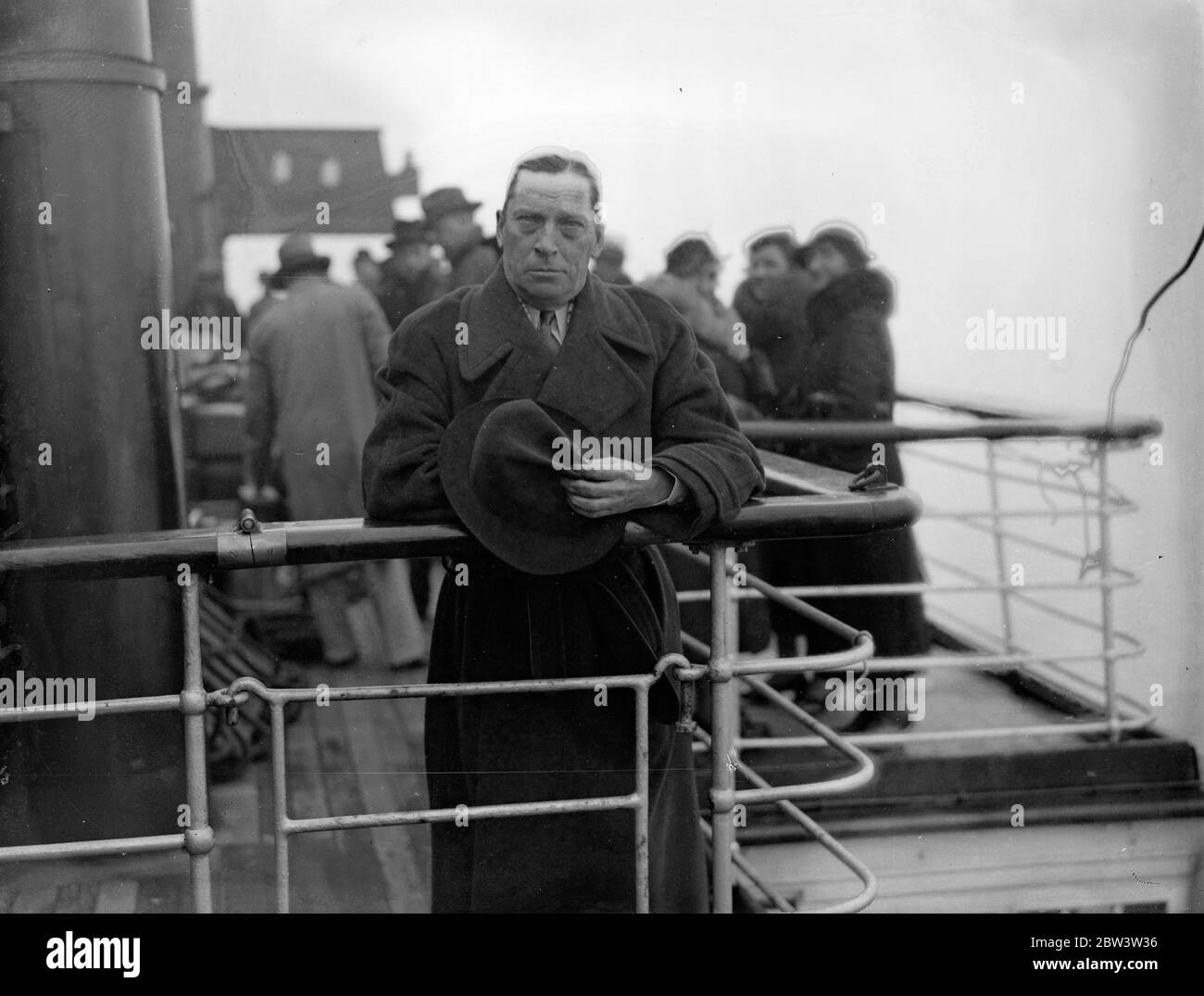 Ned Sparks arriva per la prima visita in Inghilterra . Ned Sparks , il comico cinematografico americano , è arrivato a Southampton sul liner Europa per la sua prima visita in Inghilterra . È venuto a comparire in un breve nuovo film . Spettacoli fotografici , Ned Sparks all'arrivo a Southampton . 20 dicembre 1935 Foto Stock